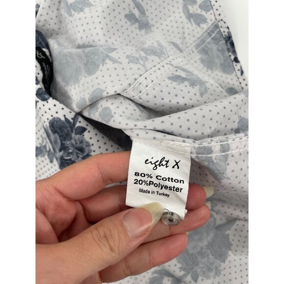 Eight X Floral Polka Dot Slim Fit Long Sleeve Button Up Shirt Classic White - Picture 4 of 8